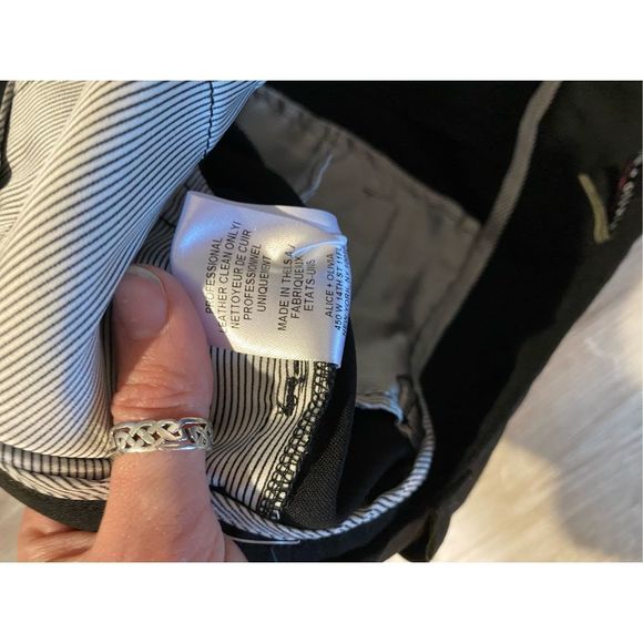 Alice + Olivia Andrew Skinny Pant Black Wool Leather Trim Pants, Sz 10, MP $395 - Picture 9 of 10